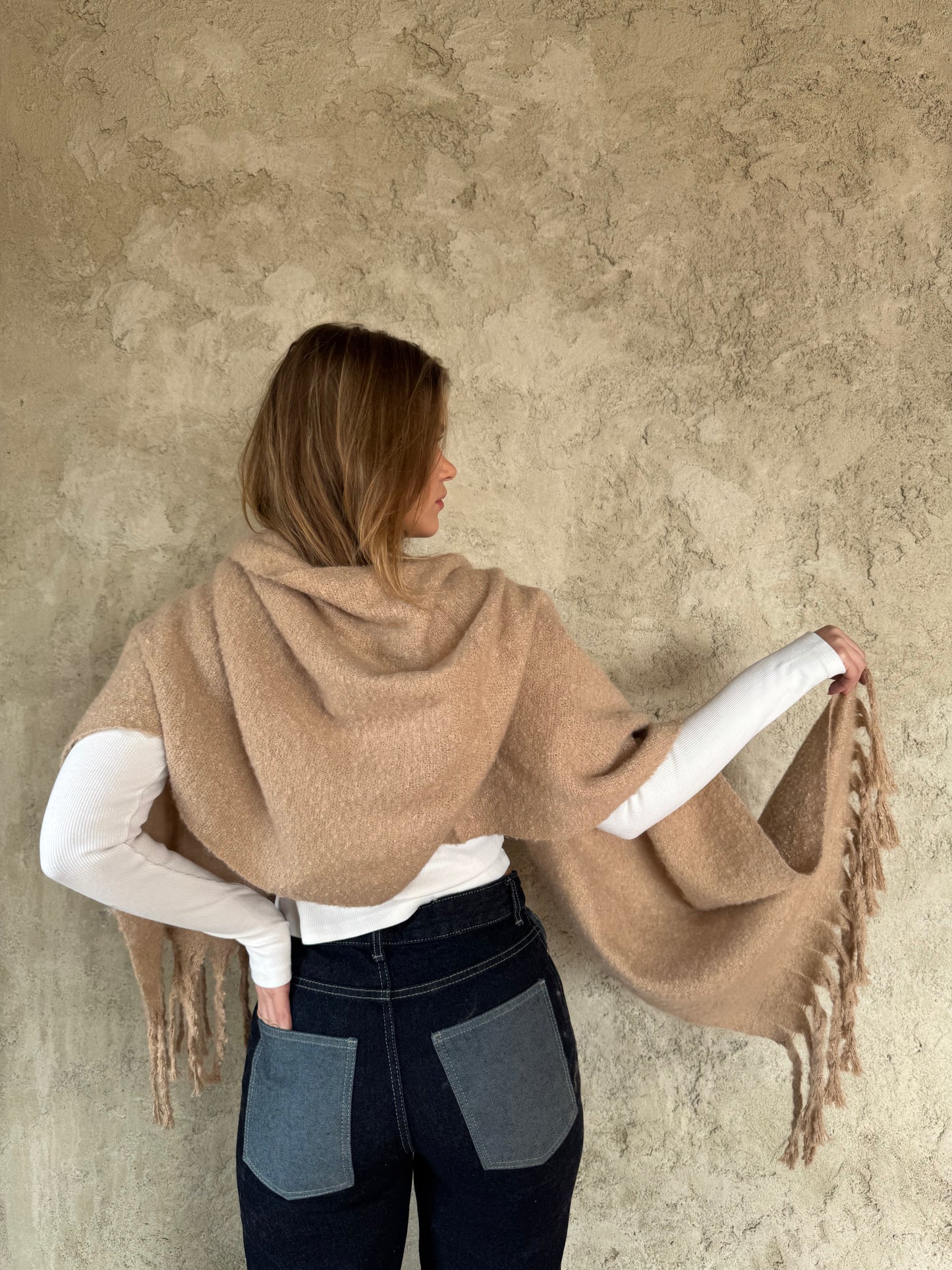 Beige Scarf With Fringes