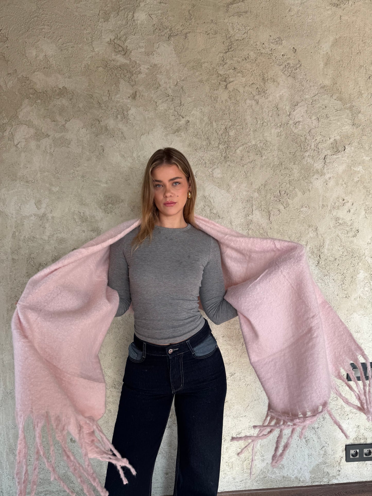 Pink Scarf With Fringes