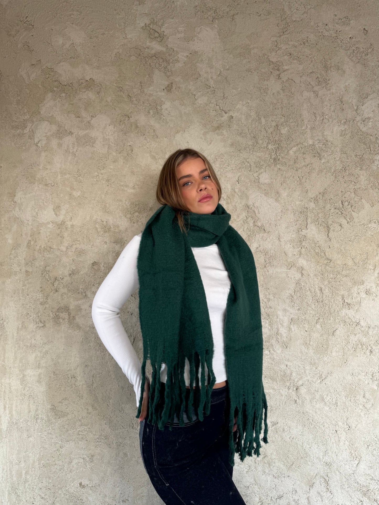 Olive Scarf With Fringes