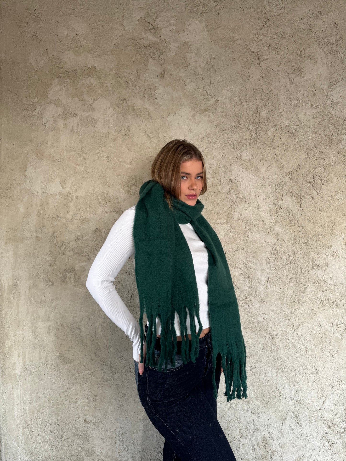 Olive Scarf With Fringes