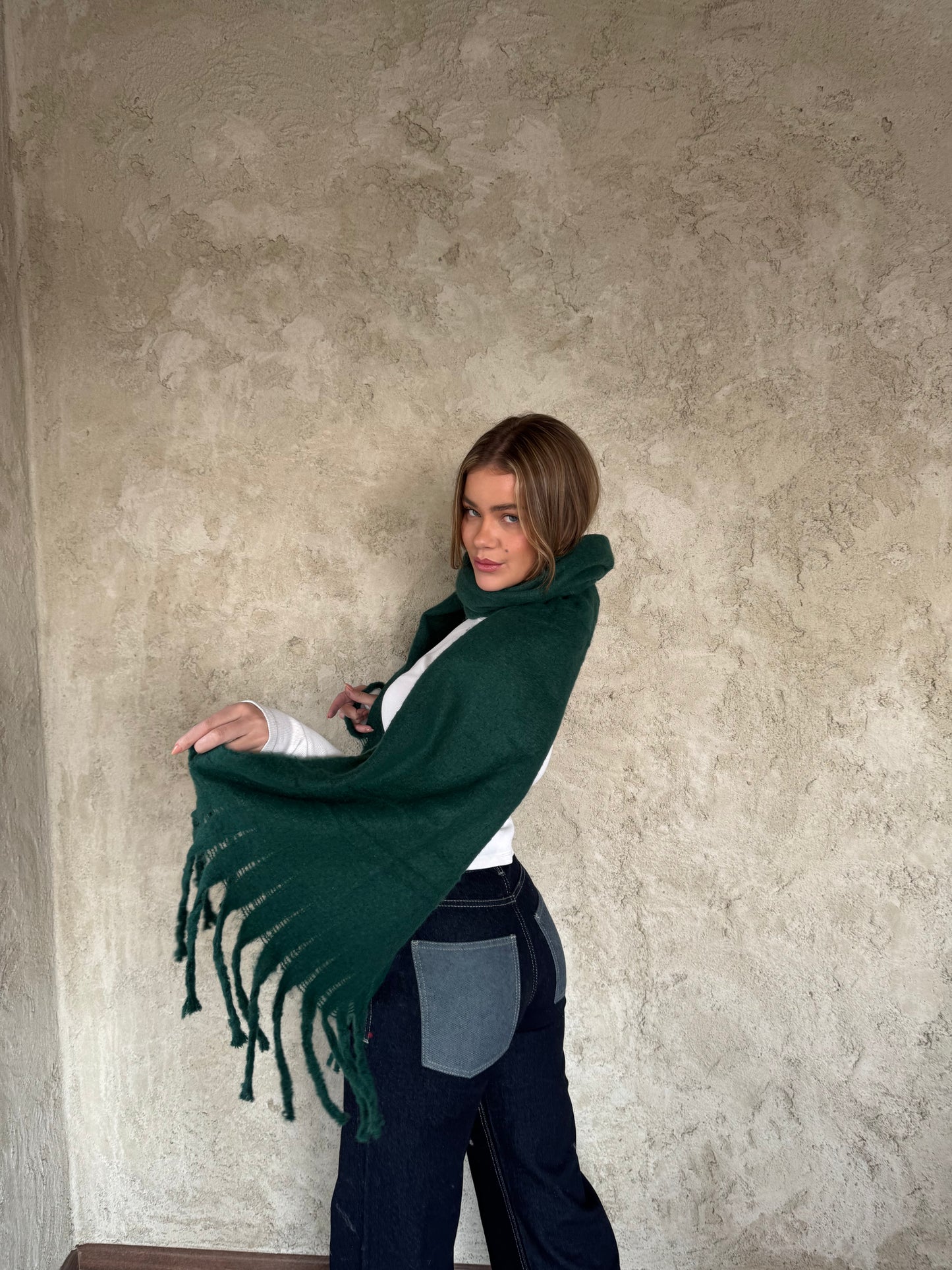 Olive Scarf With Fringes