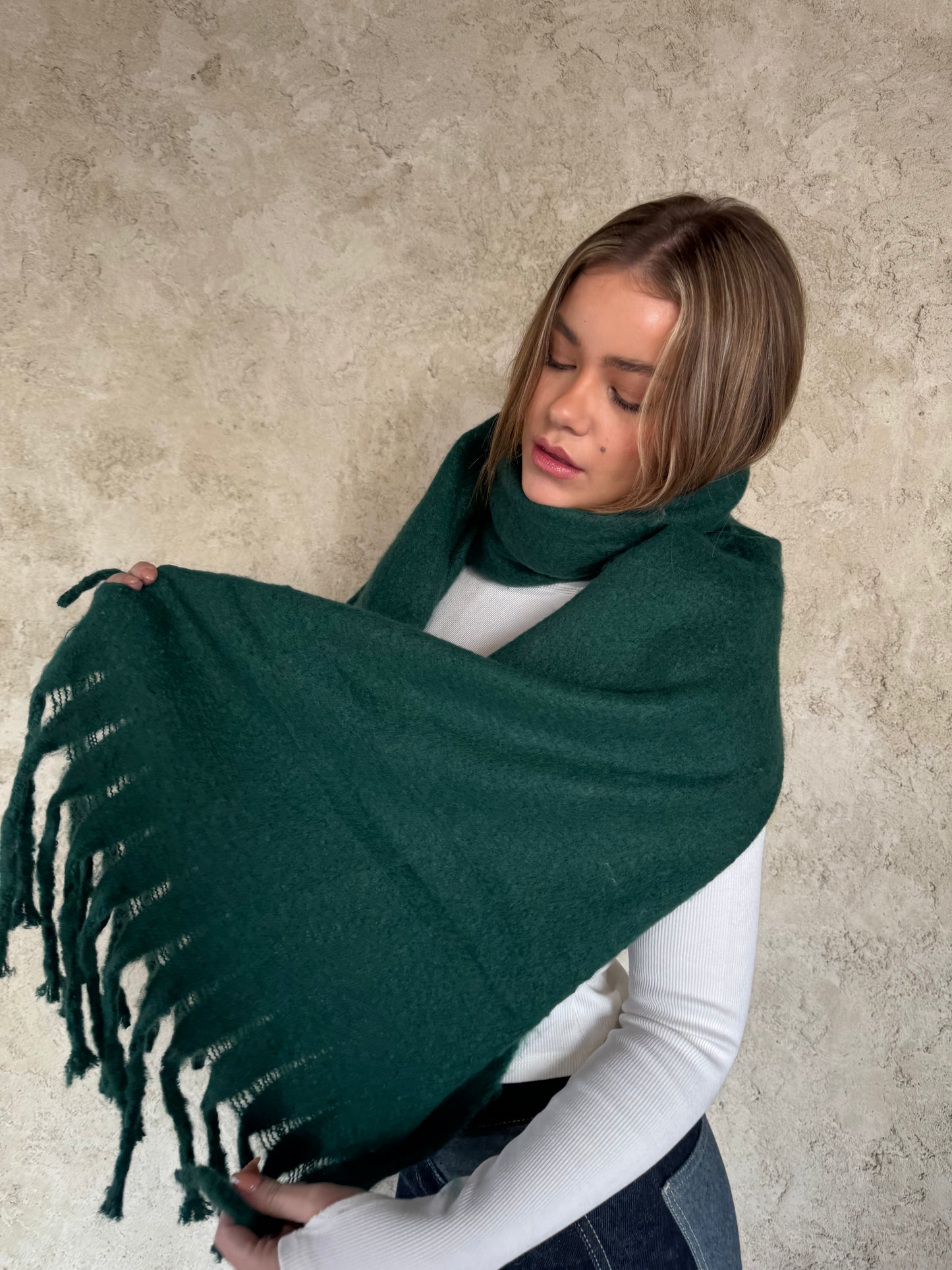 Olive Scarf With Fringes