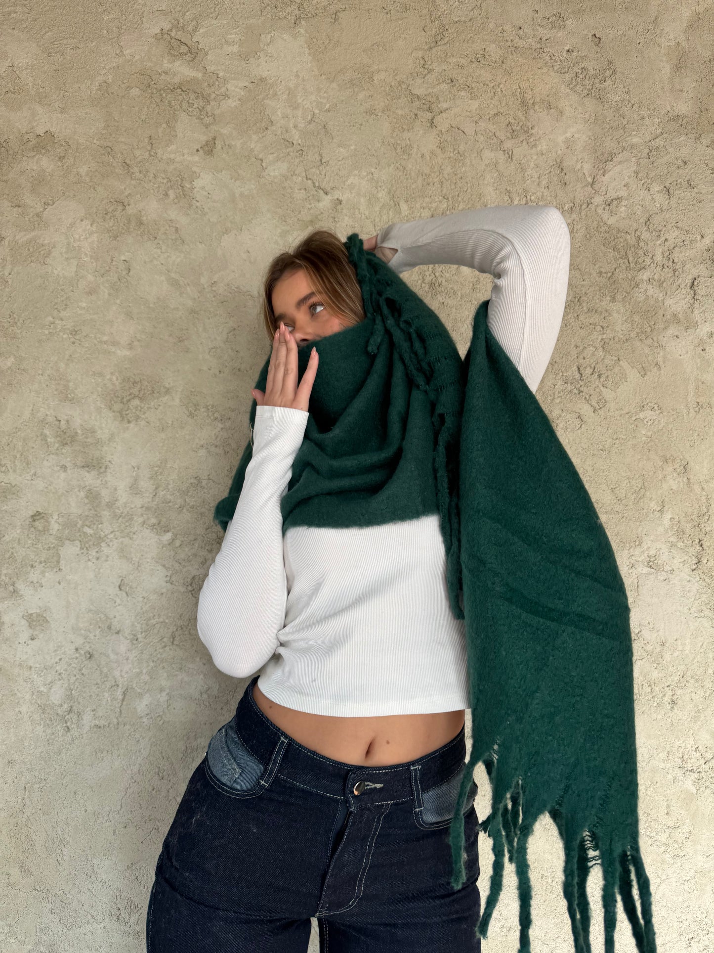 Olive Scarf With Fringes