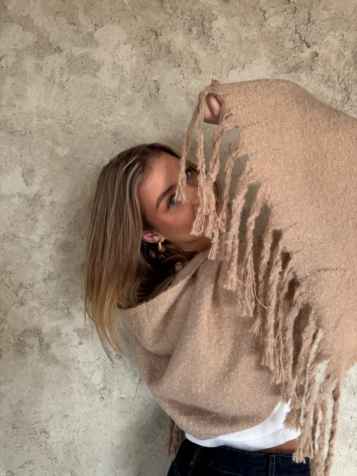 Beige Scarf With Fringes