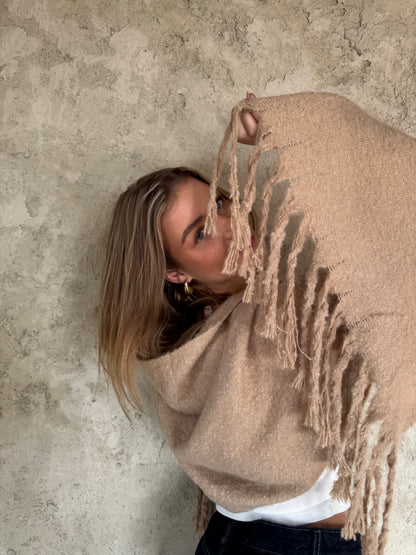 Beige Scarf With Fringes