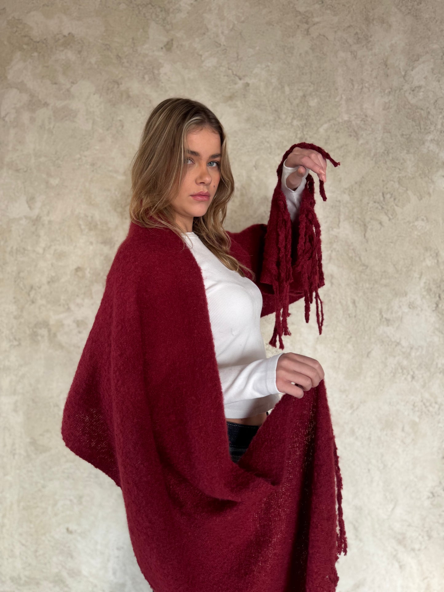 Burgundy Scarf With Fringes